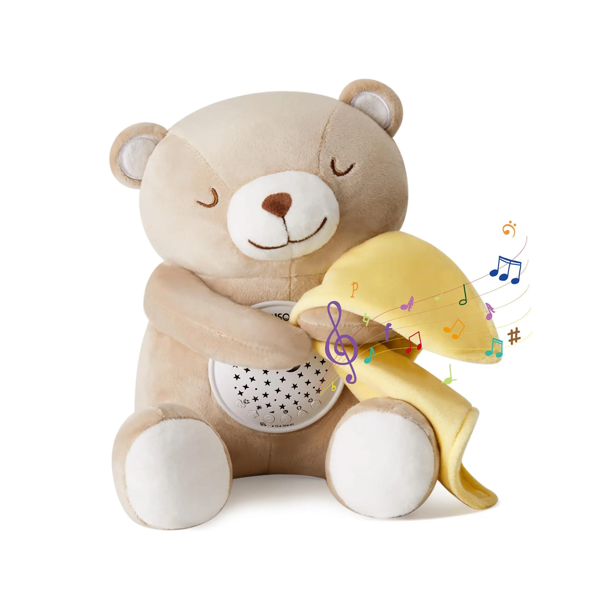 Apunol Baby Sleep Soother Newborn White Noise Sound Machine Projector Night Light, Portable Stuffed Teddy Baby Gifts Bear Toy with 18 Soothing Sounds, Auto-Off Timer, Cry Sensor for Kids
