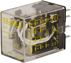 Square D Electromechanical Plug-in General Purpose Relay 5 Amp at 240 VAC, 4PDT, 24 VDC 8501RSD14V53