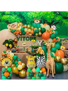 Jungle Safari Animal Theme Green Orange Latex Balloons Aluminum Foil Balloon for Birthday Party Backdrop Decoration Home Room Decor