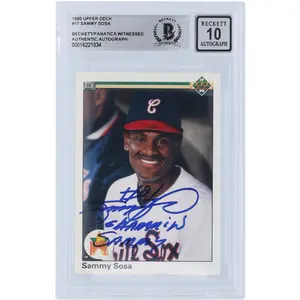 Sammy Sosa Chicago White Sox Autographed 1990 Upper Deck Series 1 #17 Beckett Fanatics Witnessed Authenticated 10 Rookie Card with "Slammin Sammy" Inscription - Fanatics Authentic Certified