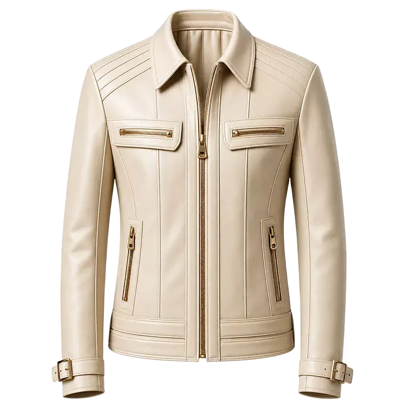 Women’s Ivory Leather Moto Jacket | Zip-Up Cream Biker Jacket