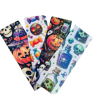 Trick or Treat Iridescent Bookmarks Long Laminated Sparkle While You Read Holographic Vinyl Overlay Sturdy Cardstock 7x2 Inches Perfect for Bookworms Black Cat Fall Design