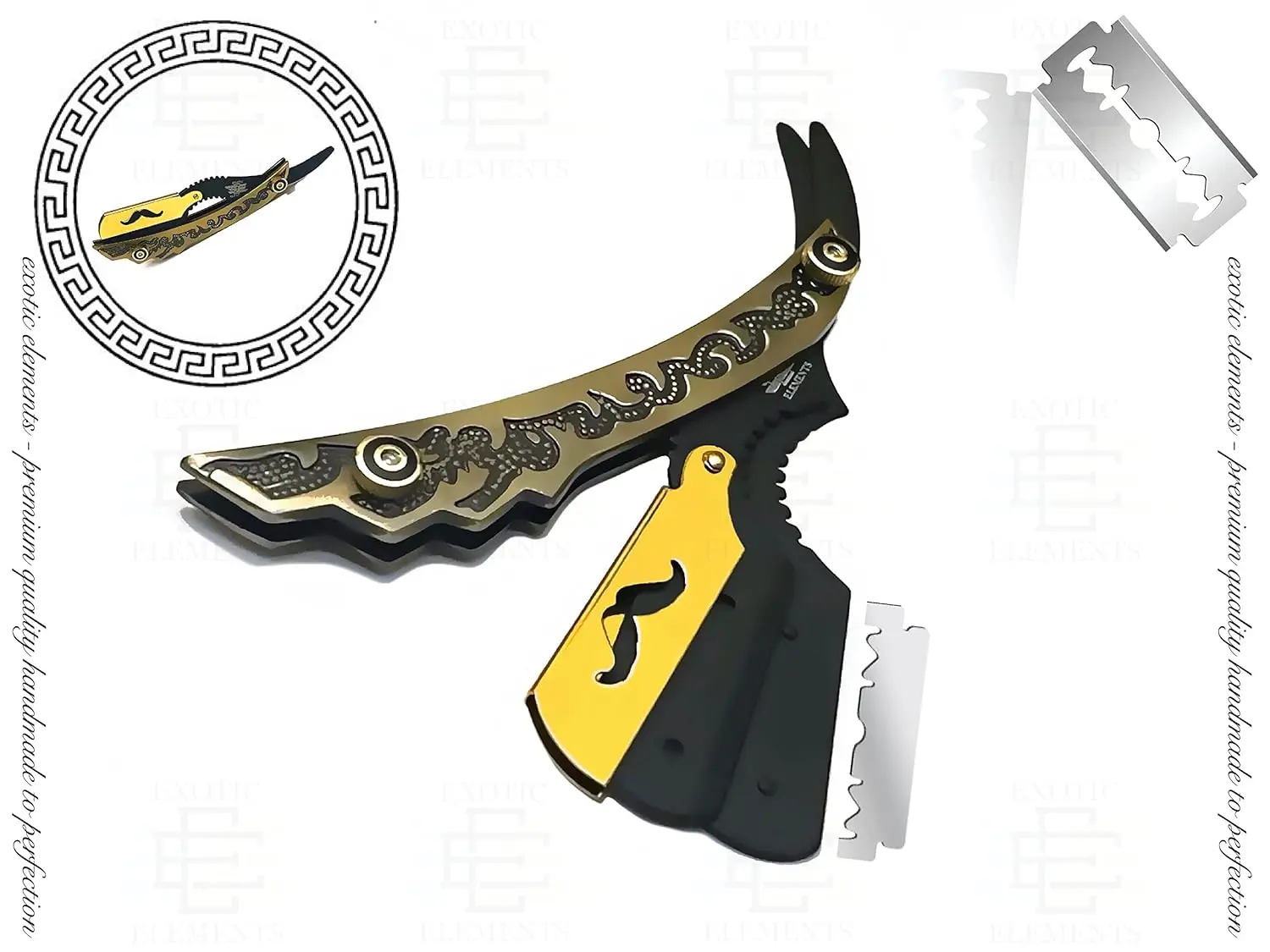 Professional Barber Shaving Razor in Bronze and Gold - Beard Mustache Shape-up Eyebrows  - Blades Included -  Shaving Razor for All Hair Type