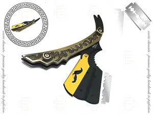 Professional Barber Shaving Razor in Bronze and Gold - Beard Mustache Shape-up Eyebrows  - Blades Included -  Shaving Razor for All Hair Type