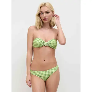 Cider Gingham Flower Ring Bandeau Cheeky Bikini Set