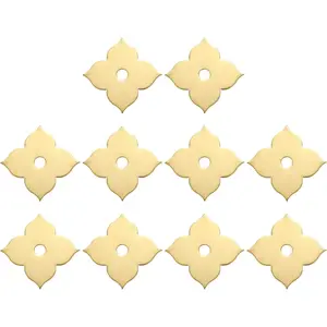 10pcs 1.69 Inch Leaf Shape Brass Cabinet Knob Backplate Washers, Classical Furniture Decoration Gasket Hardware for Cabinet Drawer Cupboard Doors