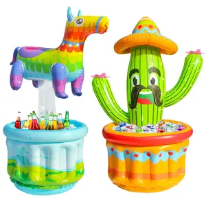 2 Pack Inflatable Cactus Cooler, 47.5'' Blow Up Pool Party Drink Cooler Ice Bucket with Sombrero Hat, Mexican Fiesta Party Decorations Supplies