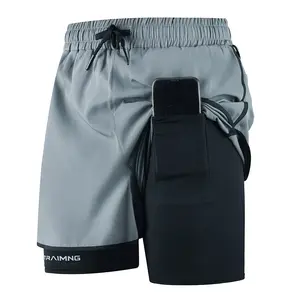 Men’s athletic shorts with built-in phone pocket, side towel loop, elastic waistband, quick-dry breathable fabric, anti-exposure design — suitable for running, gym workouts, night runs, outdoor jogging, and other sports — Men’s Apparel