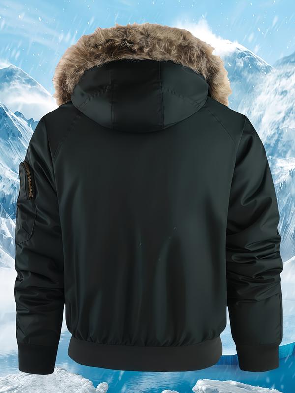 Men's Winter Coat - New Warm Hooded Jacket with Gold Print, Loose Casual Overcoat, Suitable for Cold Weather, Machine Washable, Thick & Comfortable Fleece Lining Menswear Tops