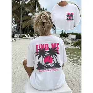 Womens Cotton Short Sleeve Graphic Tee Tropical Palm Tree Sunset Beach Vacation Summer Outfit Casual Streetwear Crewneck Soft Breathable Everyday Travel Top
