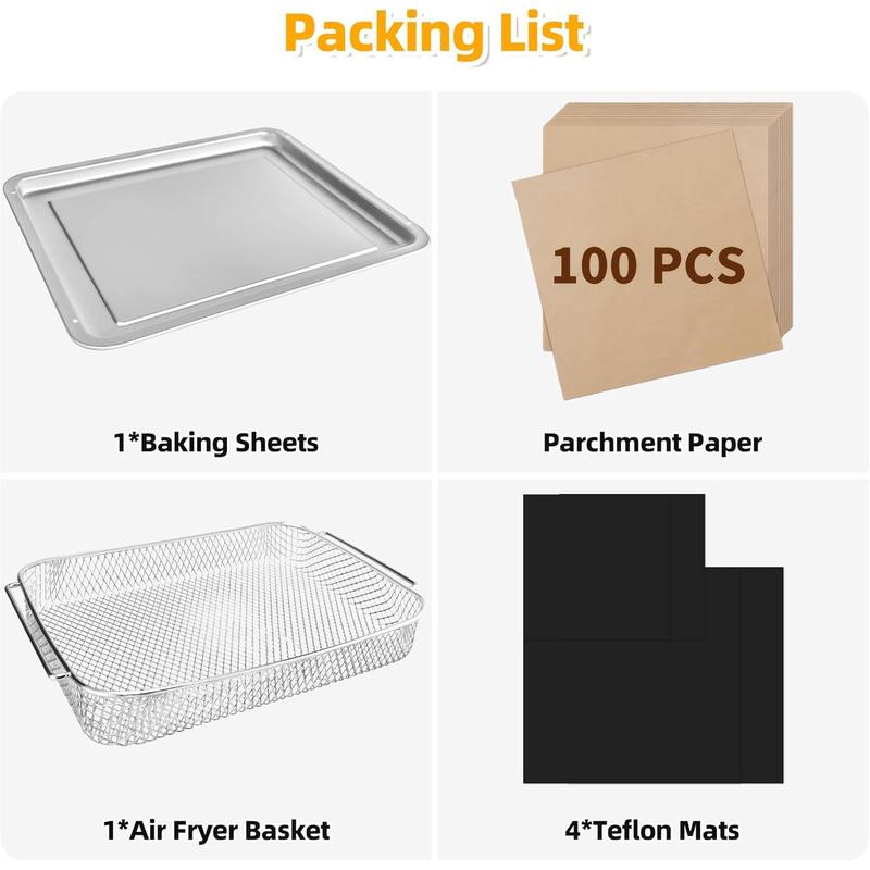 Luftfritteusen-Einlagen Für Emeril Lagasse – 4 Teflon-Matten & 100 Blatt Pergamentpapier
