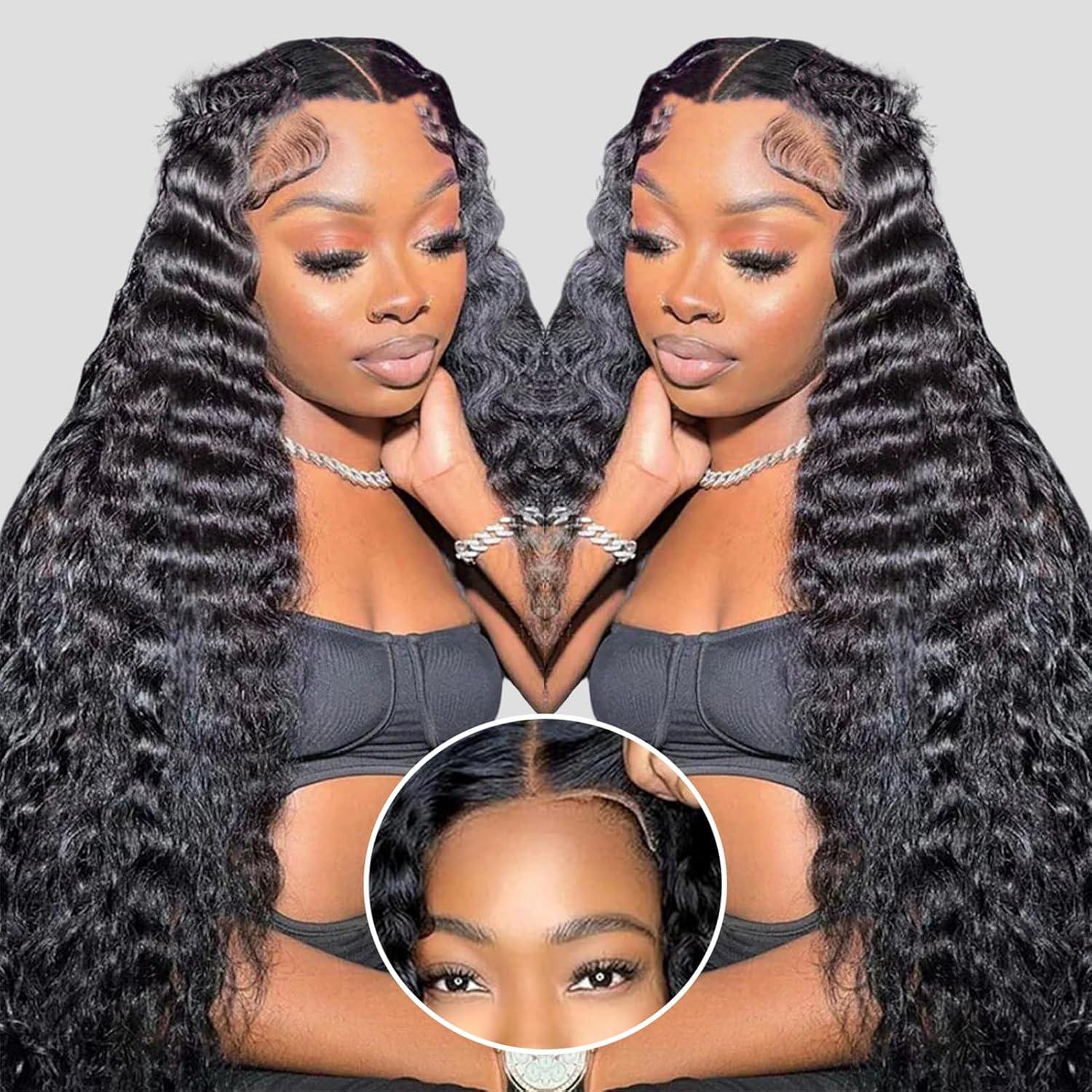 MYLOCKME Deep Wave Curly Human Hair Wig Glueless 5x5 6x4 HD Lace Closure Wigs Natural Color Pre-cut Ready To Wear 7x5 9x6 Lace Front Wig 180 Density For Women