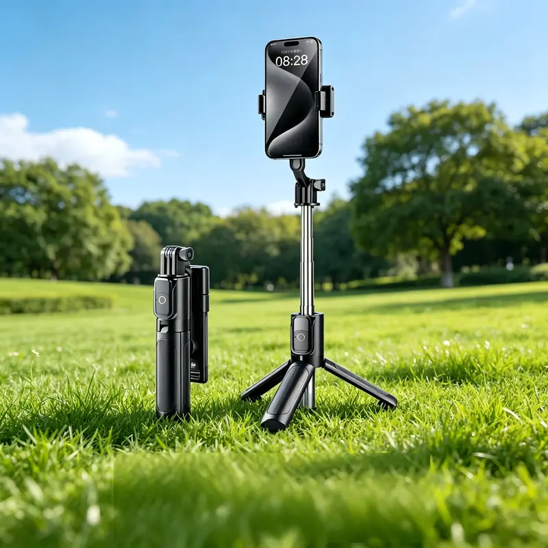 Compact Extendable Selfie Stick Tripod with Phone Holder, Detachable Remote & 360° Rotation – Smartphone/Mobile Accessory for Recording, Compatible with iPhone, Android, Samsung