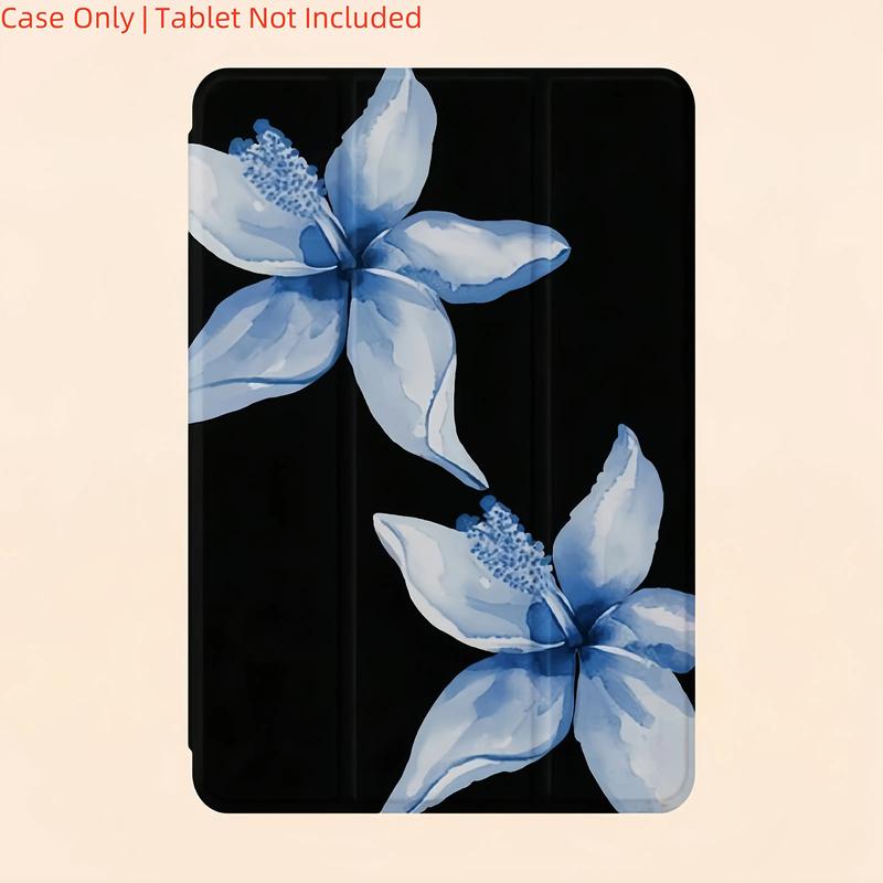 Blue Flower Tri-Fold Flip Cover Stand with Pen Holder and Anti-Drop Tablet Case for iPad Air 4th/Air 5th (10.9-Inch), 7/8/9th (10.2-Inch), 5th/6th, Air 1st/Air 2nd (9.7-Inch), Air 3rd (10.5-Inch), Pro (11-Inch), 10th Generation