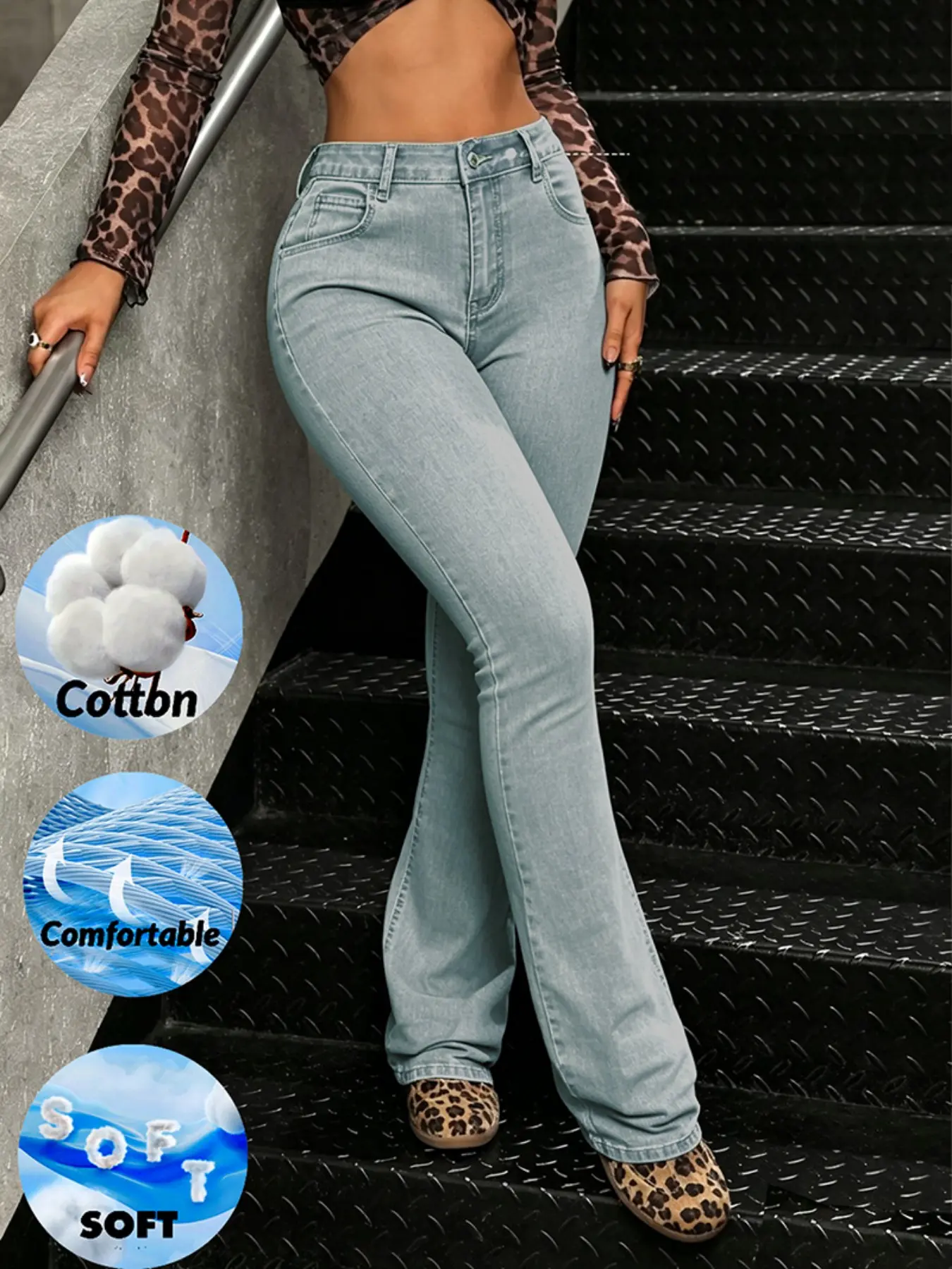 High-Waisted Tight Belly Control Lady Jeans Pants, Butt Lifting and Waist Shaping Light Wash Denim Jeans, Comfortable Fit for Everyday Daily Wear