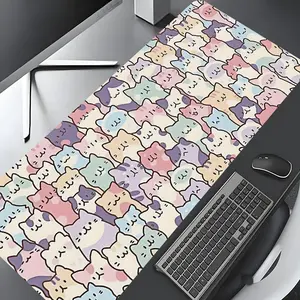 Kawaii Colorful Kitten Design Large Gaming Mouse Pad,Aesthetic Desktop Decoration Pad,Washable Rubber Pad Non-Slip Lock Edge Multi-Size Mouse Pad Suitable For Home Office,Good Gift for Family and Friends