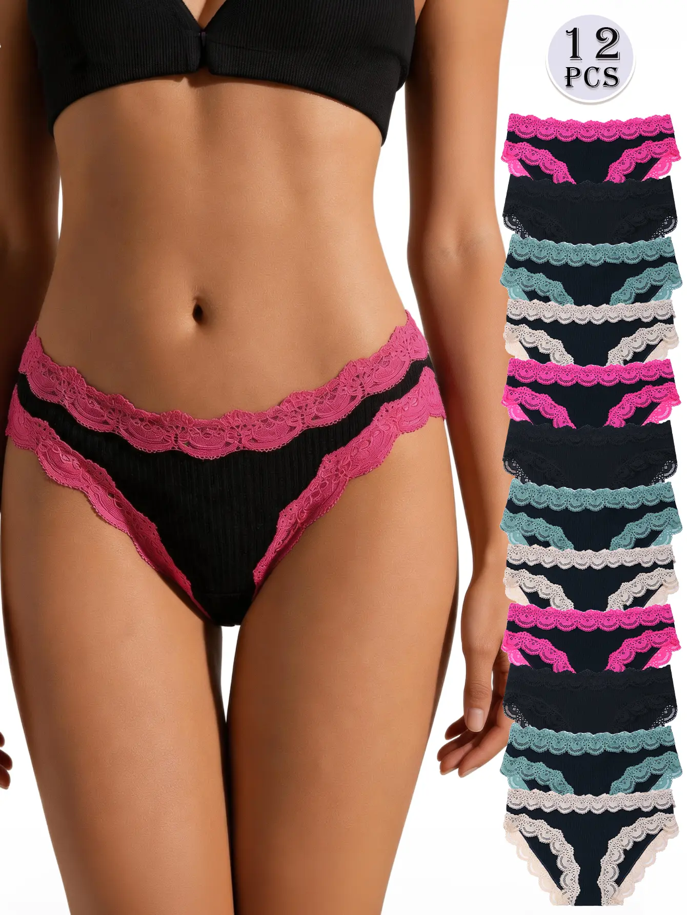 Women's 12-Piece Mixed-Color Pure Cotton Triangle Briefs Set - Comfortable, Breathable, Deformation-Resistant Underwear