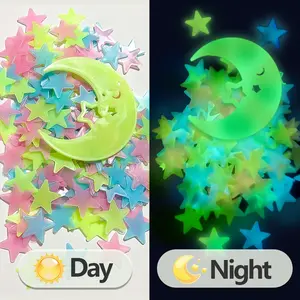 201 Stars Moon Glow Wall Stickers, Decoration Sticker, Glows Under Light, Fluorescent Starry Sky, Ceiling, Walls, Glass, Tent Roof, Car Roof, Fridge, Christmas Gift, Home Decor, Household Decoration Supplies