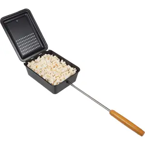 Campfire Popcorn Popper - Old Fashioned Popcorn Maker with Nonstick Finish and Extended Handle - Camping Gear and Campfire Cooking Equipment by  Popcorn (Black)