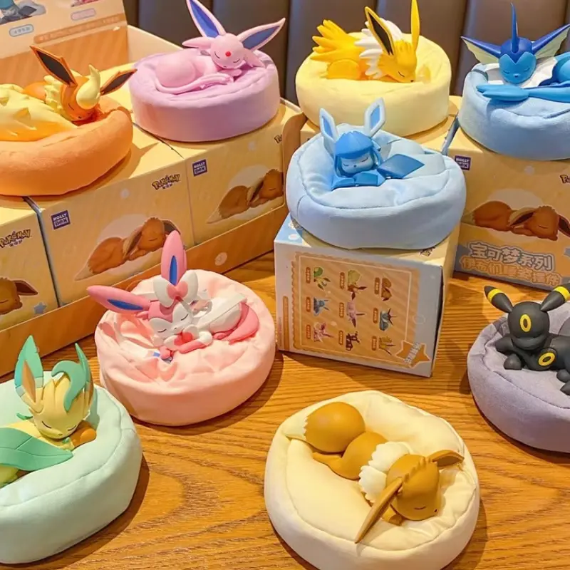 Anime Pokemon Eevee Family Sleeping Posture Blind Box Figurine - Sealed Hobby Box, Random Surprise Set, Eevee Evolution Mix, Designer Toys, Handmade Craft, Collectible Decoration for Hobbyists