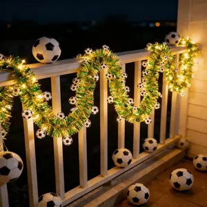 20 ft Soccer Party Decorations Soccer Tinsel Garland Decoration Soccers Metallic Tinsel Party Decorations Green Shiny Metallic Twist Football Garland for Soccer Birthday Parties Supplies