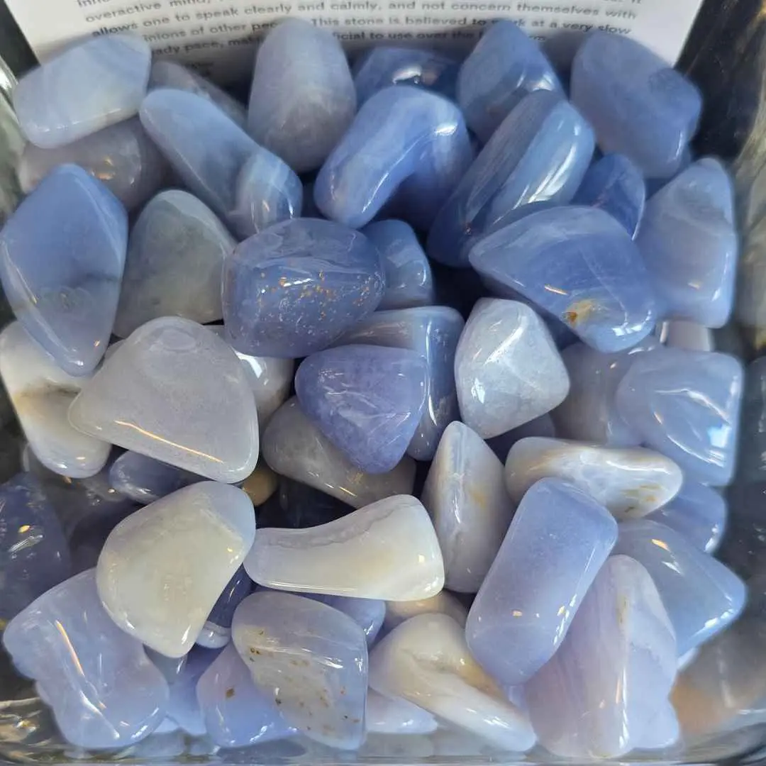 Large Blue Lace Agate Chalcedony Tumbled Gemstone - Semi-Finished Semiprecious Jewelry Accessory for Meditations, Calming Energy, Throat Chakra Activation, Emotional Healing