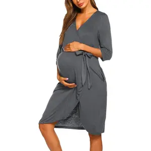 Maternity Robe Nursing Robes for Hospital Labor Delivery V Neck Pregnancy Bathrobe Womens Postpartum Nightgown