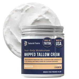 Natural Aura - Whipped Beef Tallow for Skin - Face + Body Moisturizer, 100% Grass Fed Grass Finished Tallow and Honey Balm for Sensitive Skin - Natural Lotion - Free of Harsh Chemicals - 4oz, (Citrus Frankincense)