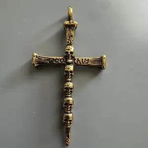 Cross Skull Chains Stainless Steel Pendant 24” Box Chain Viking Gold Plated Gift