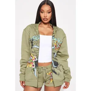 Ed Hardy Butterfly Zip Up Hoodie - Sage R