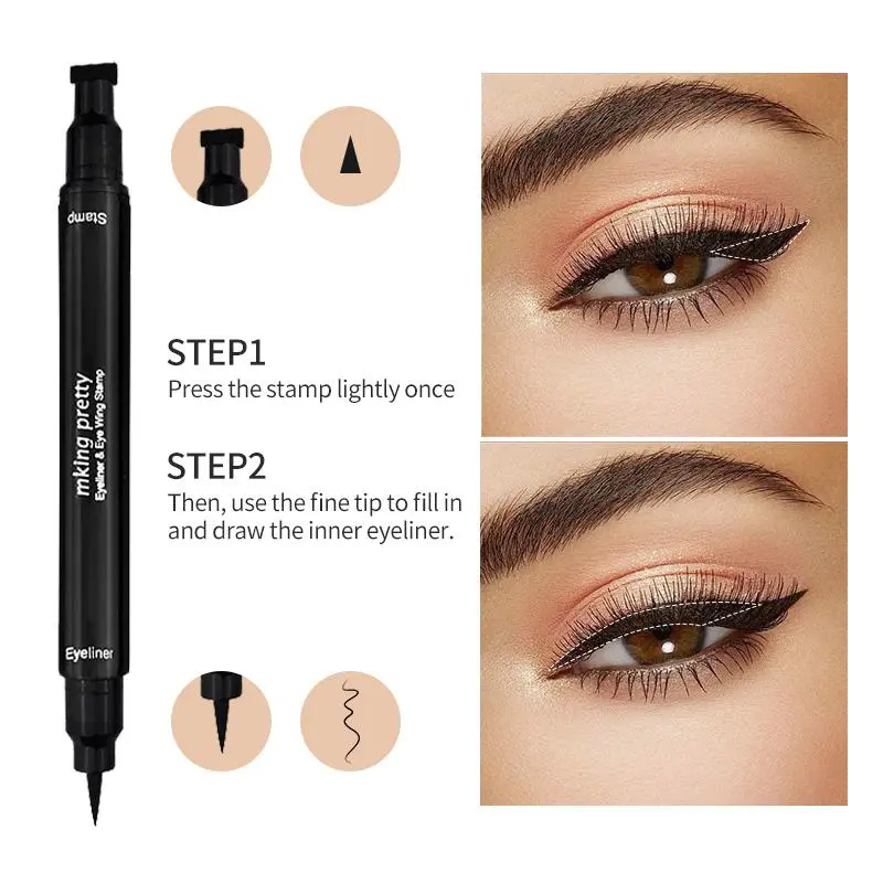 2 In 1 Wing Eyeliner Stamp Double Head Waterproof Liquid Eyeliner Pen Quick Dry Anti Smudge Cat Eye Liner for Beginners