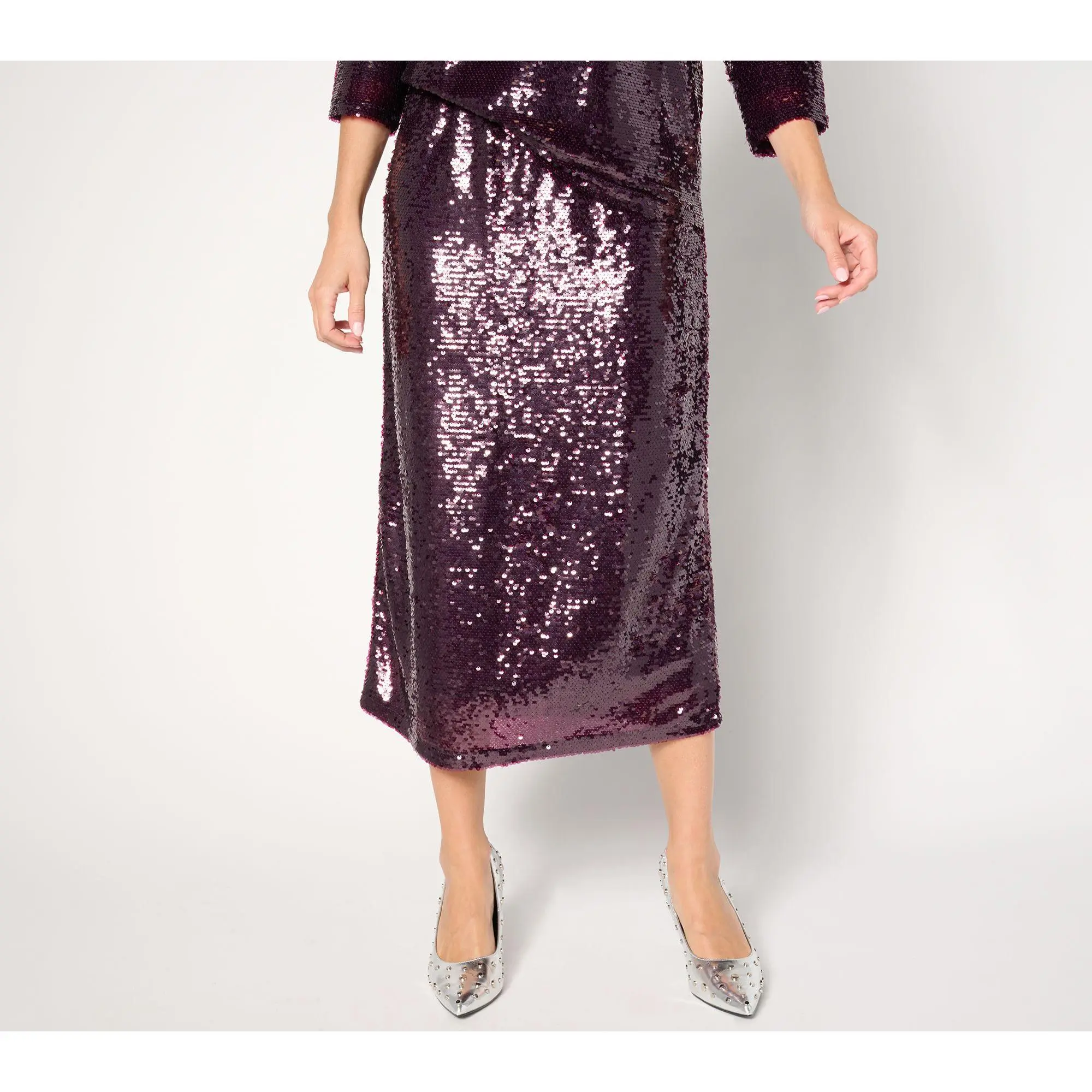 by Stacy London Petite Sequin Pull-On Midi Skirt