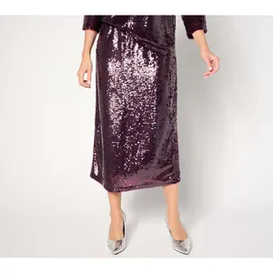 by Stacy London Petite Sequin Pull-On Midi Skirt