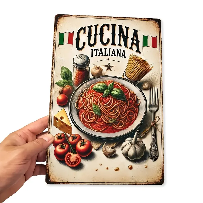 Metal Tin Signs  Vintage-Style Italian Cuisine Tin Sign - Rustic Metal "Spaghetti Carbonara" Wall Art with Rustic Finish, Perfect for Home, Bar, Cafe, Garage, Farmhouse Decor, Vintage Metal Tin Sign, Wall Hanging, Perfect for Room Decor