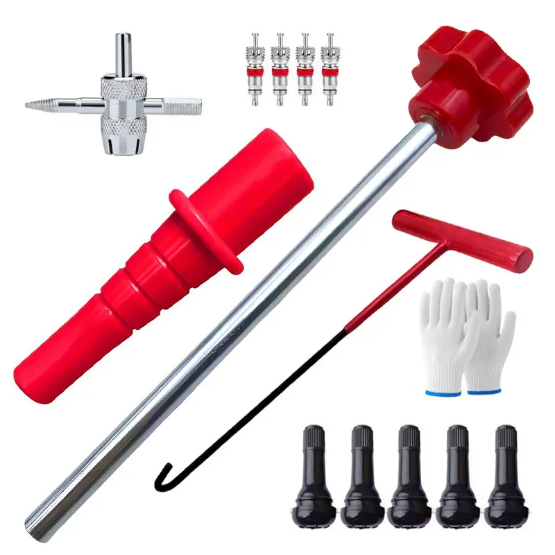 Quick Change Car Tire Valve Tool Kit, Tire Valve Stem Core Remover with 5 TR413 Valves & 4-Way Valve Tool, Quickly Replacement Tools for Replacing Leaky Valves on Car Truck Motorcycle
