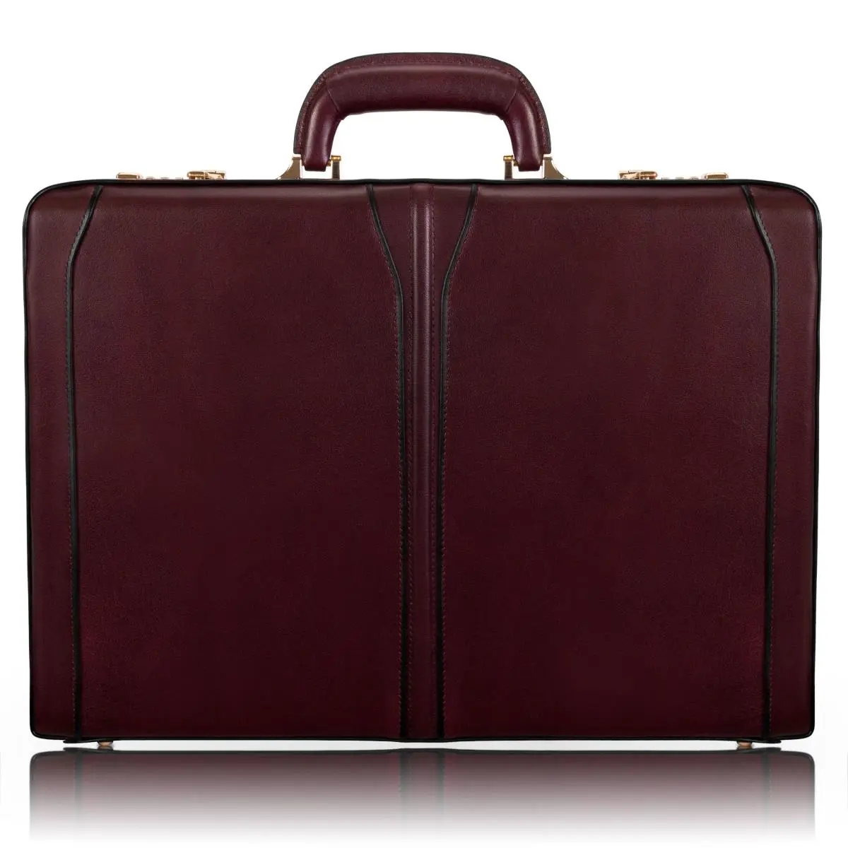 Men's Mcklein USA V Series 212 MAIN Elegant Slim Profile Expandable Attach Briefcase - 4.5 in. Top Grain Cowhide Leather, Burgundy, Carry Handle, Multi-Compartment, Tablet Pocket, 3-Digit Combination Lock, Three-Digit Combination Lock