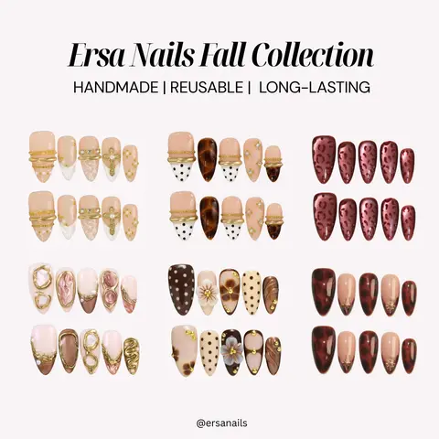 ErsaNails FALL Collection – Handmade Press-On Nails 10PCS | Acrylic, Reusable, Salon-Quality, Long-Lasting, Glossy Design