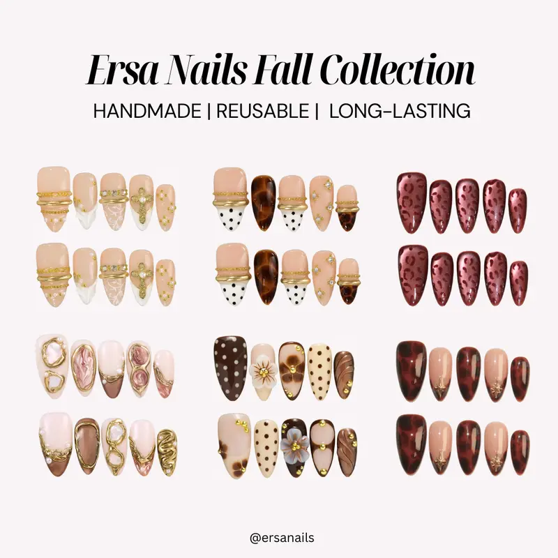 ErsaNails FALL Collection – Handmade Press-On Nails 10PCS | Acrylic, Reusable, Salon-Quality, Long-Lasting, Glossy Design