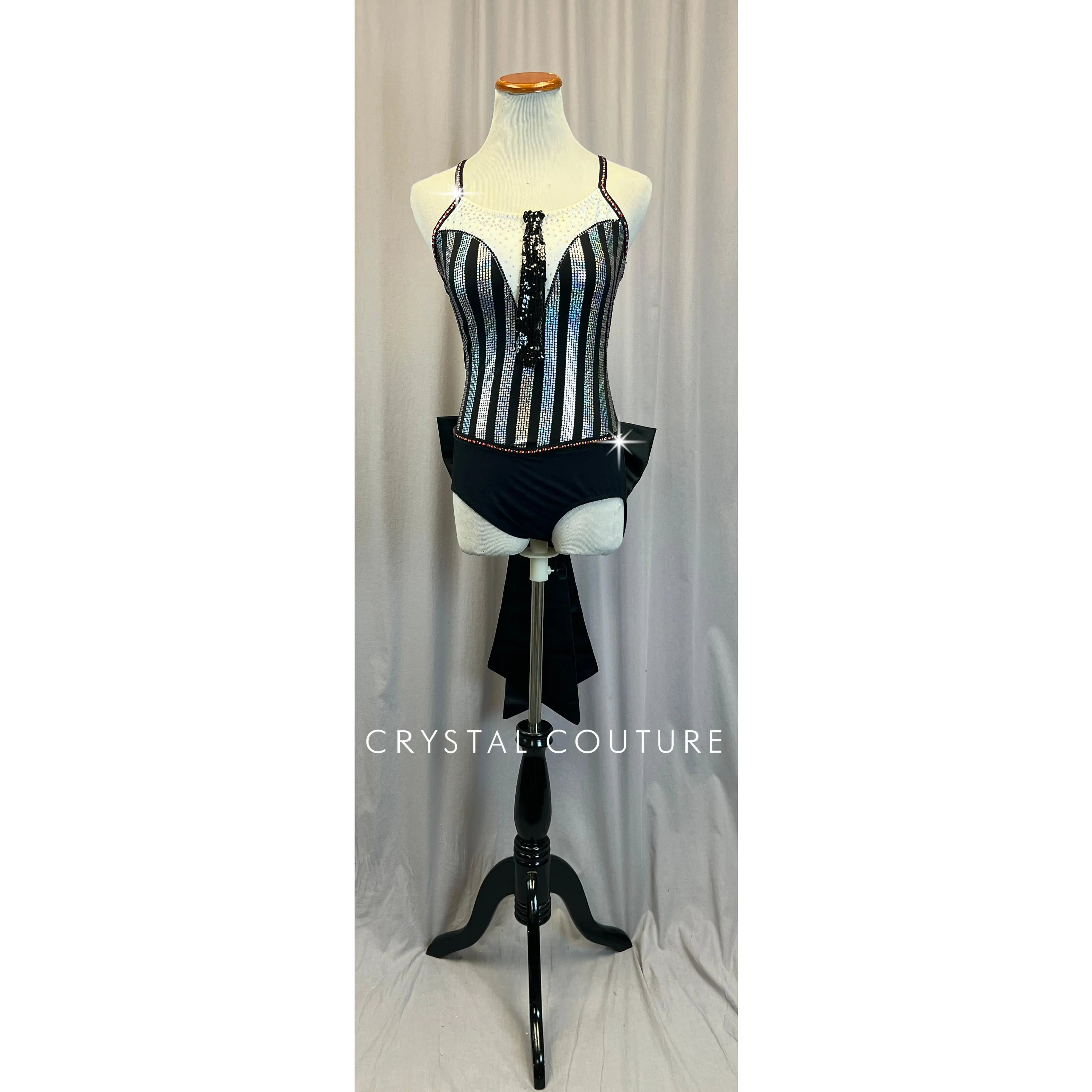 Black and Silver Tuxedo Leotard - Rhinestones