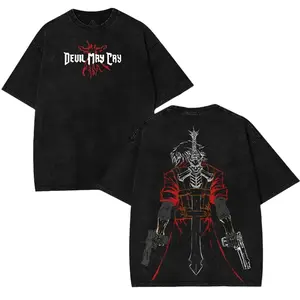 Devil May Cry Dante son of sparda hot Anime Manga game Vintage Cotton 2 sided Washed Tshirt Streetwear graphic tee