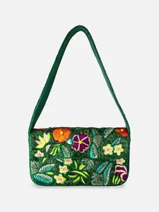 Tropical Embroidery Beaded Shoulder Bag