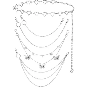 5 Pieces Chain Set for Belt Jeans Pants Pocket Waist,Multi-Layer Hip Hop Metal Wallet Chain for Men Women,Christmas Party Gifts,Hand Tools Kits