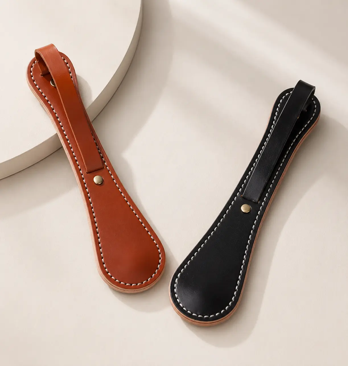 Cowhide Leather Hand Paddle - Handmade Leathercraft Accessory with Smooth Handle for Everyday Carry, Home Display