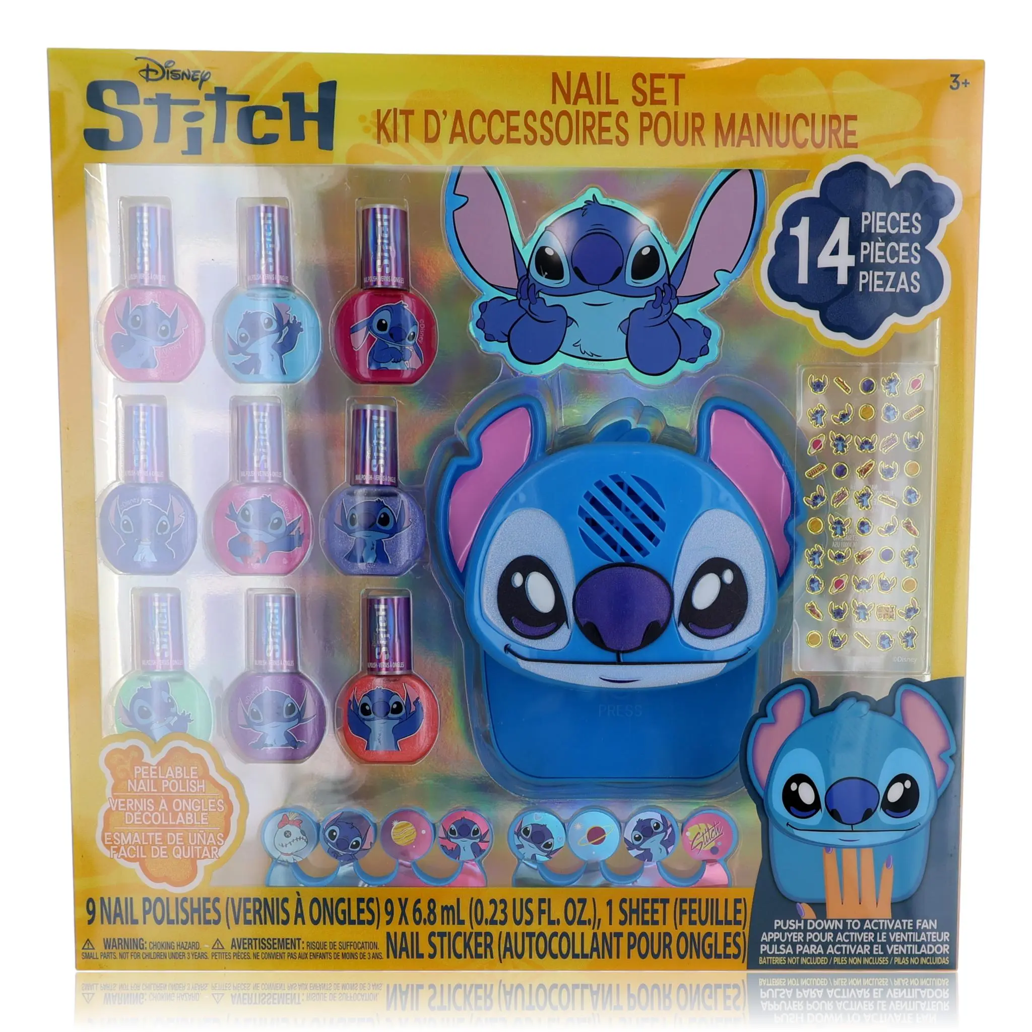 Disney Stitch Unisex 14-Piece Nail Care Set for Kids - Nail Art Kit with Dryer, No Character Duplicates