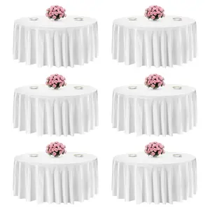 White Round Tablecloths Set Of 6, 132-Inch Diameter, Stain- And Wrinkle-Resistant, Machine Washable Polyester Table Covers For Weddings, Receptions, Banquets, Parties, Formal Events, And Home Dining Decor