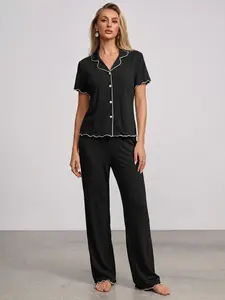 [NEW] Azazie Thin Knit V-Neck Short Sleeve Breathable Everyday Casual Pajamas Sleepwear Lounge Set