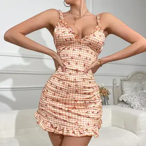 Sexy Lingerie Sexy Print Pleated Wrap Hip Nightdress Pajamas Seductive Thin Pleated Floral Edge Lingerie Sexy Woman Push Up