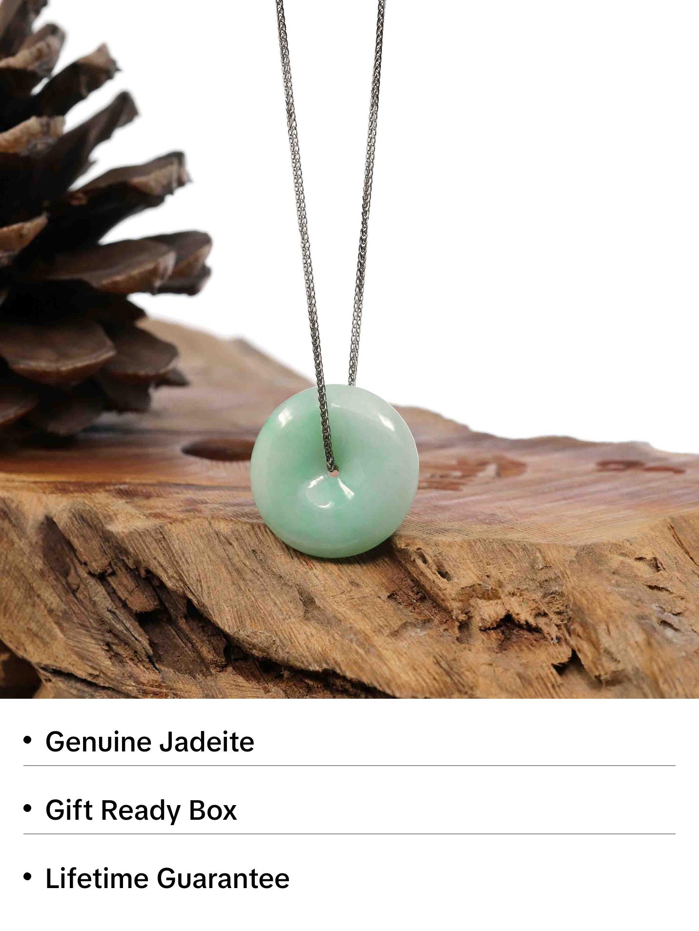 Baikalla "Good Luck Button" Necklace White Green Jadeite Jade Lucky Ping An Kou Pendant