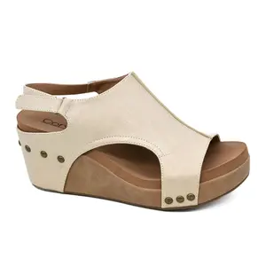 Carley Wedge Sandal, Washed Gold Combo | Corkys