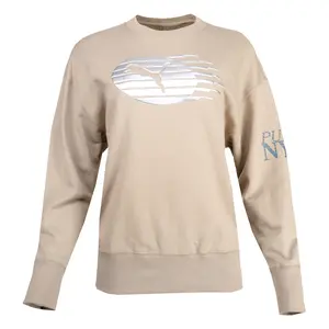 PUMA Womens Nyc Long Run Crew Neck Sweatshirt Casual - Beige